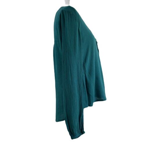 Hollister Women's M Teal Boho Blouse with Lace-Up Neck and Tassles - Picture 3 of 5